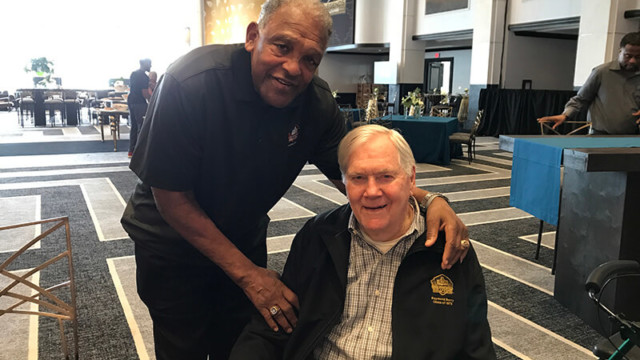 Raymond with Hall-of-Fame teammate Lenny Moore